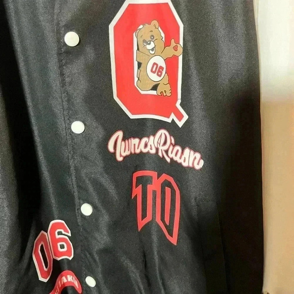 Women's Oversized Baseball Varsity Bomber Jacket with Snap Button Closure size L - Picture 5 of 13